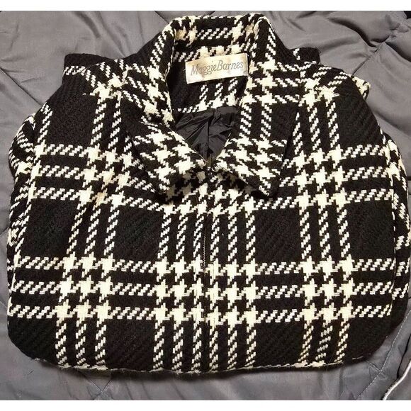 Maggie Barnes Black & White Plaid Zip-Up Jacket With Collar Vintage old money - Picture 6 of 6